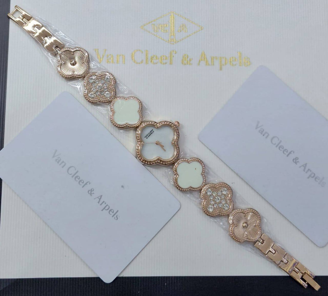 ساعة Van Cleef Alhambra روز جولد - وجه أبيض صدف